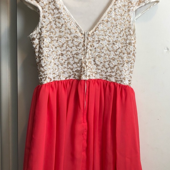 Coral, White & Gold Sequin Dress - Picture 3 of 4